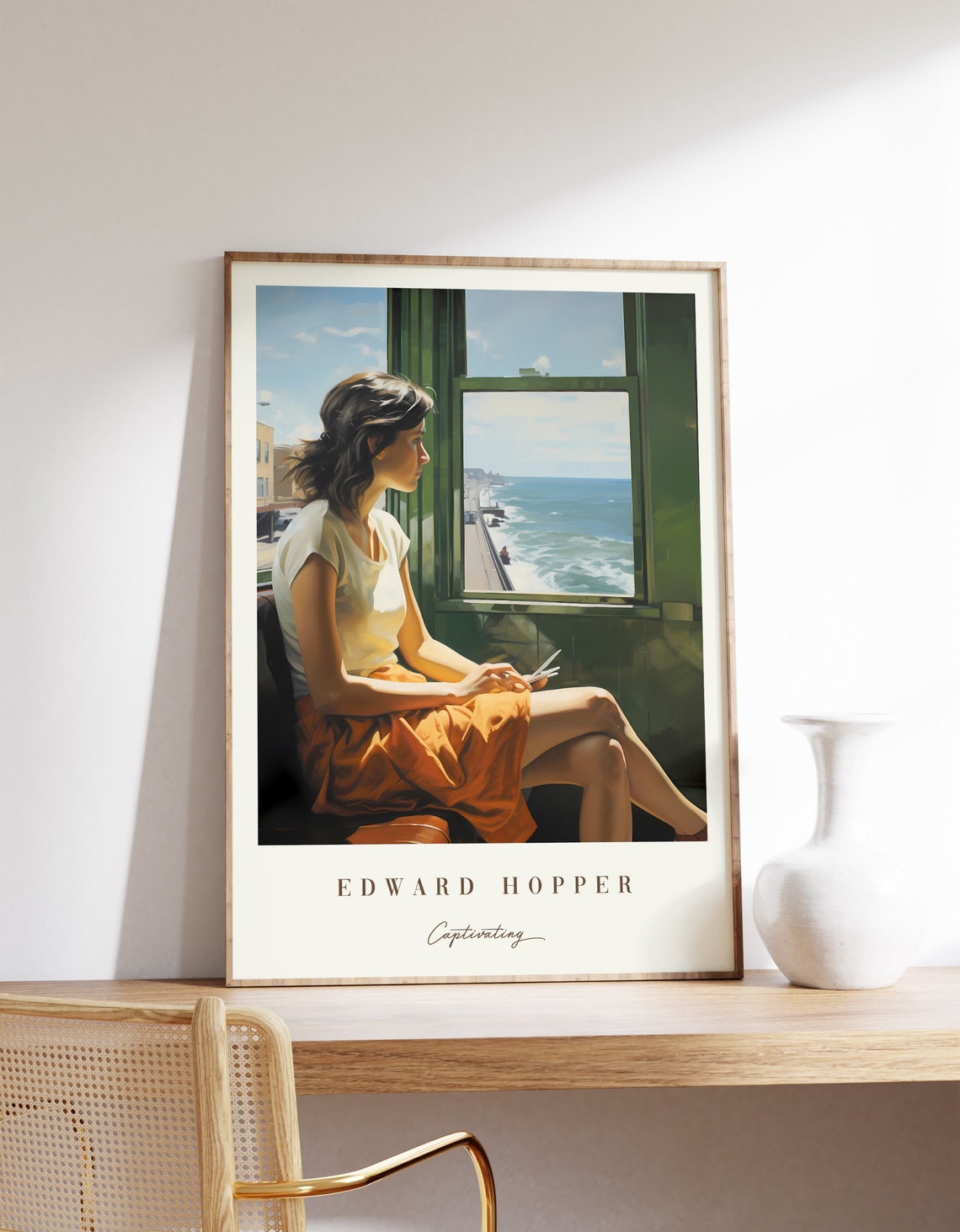 Edward Hopper Woman by Train Window Seaside Portrait Art Poster