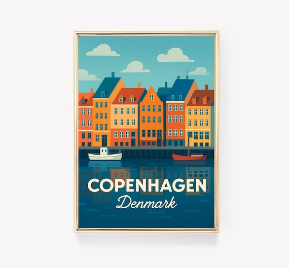 Copenhagen Denmark Nyhavn Harbor Colorful Houses Travel Poster