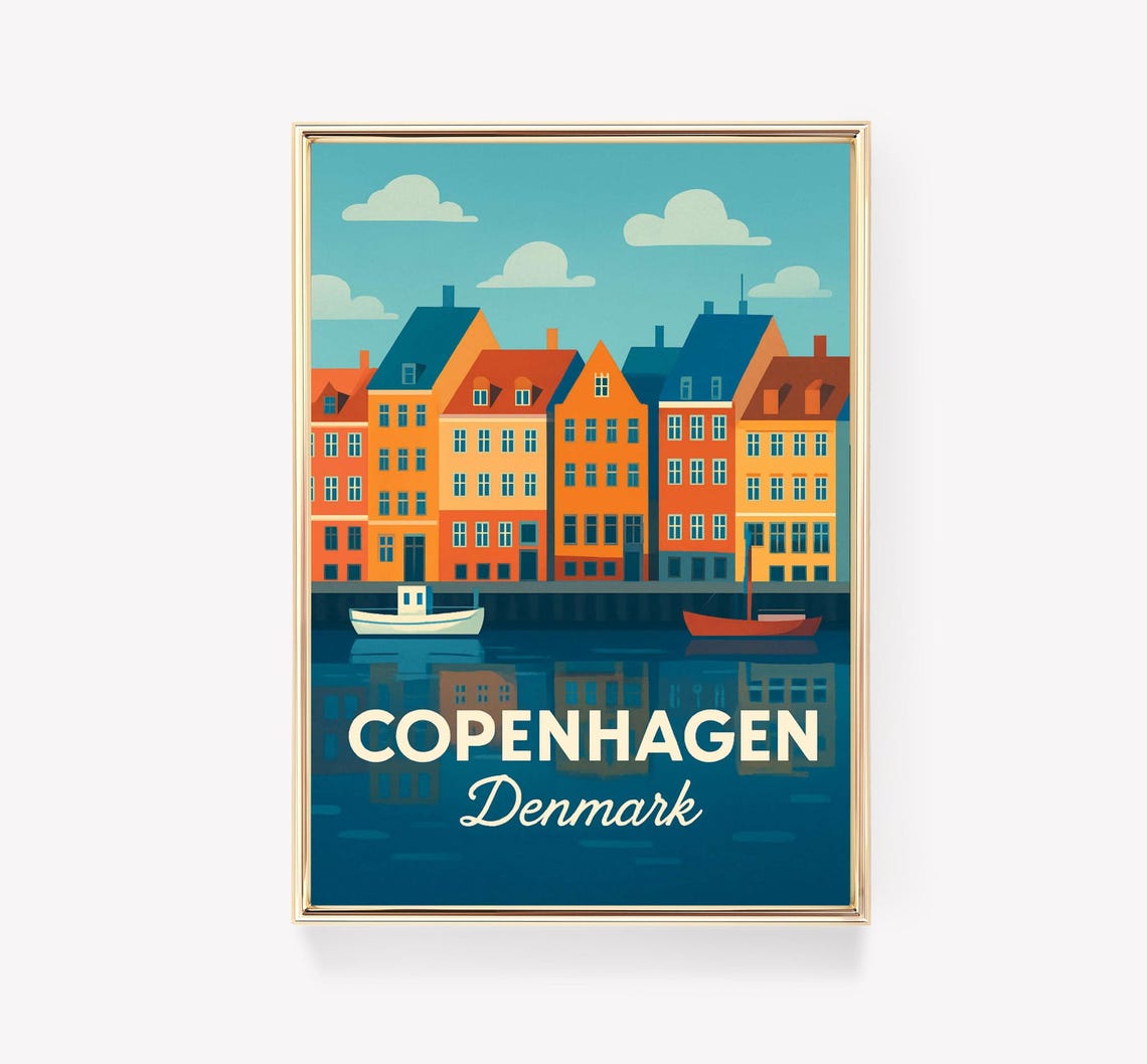 Copenhagen Denmark Nyhavn Harbor Colorful Houses Travel Poster