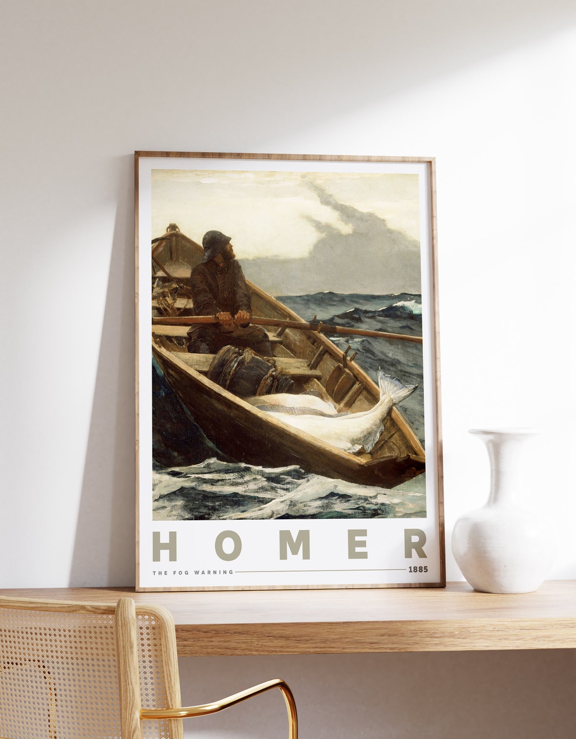 Winslow Homer Print The Fog Warning 1885 Farmhouse Decor Exhibition Poster Ocean Wave Sea Fishing Watercolor Painting