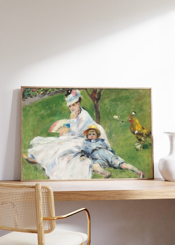 Auguste Renoir Madame Monet and Her Son 1874 Garden Scene Poster