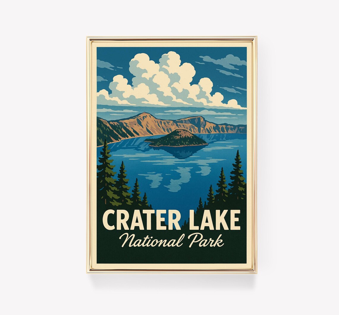 Crater Lake Oregon Vintage Travel Poster