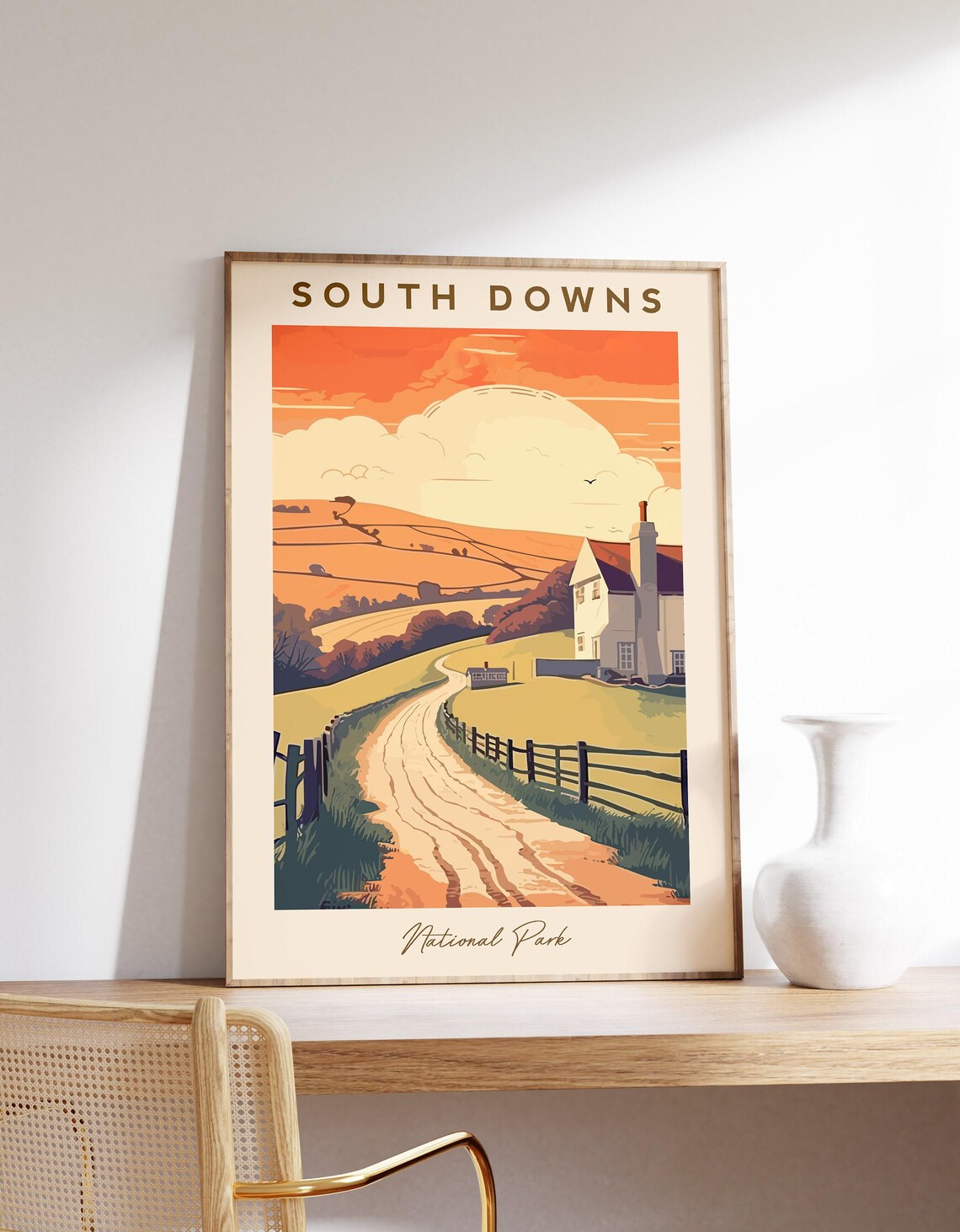 United Kingdom South Downs Vintage Travel Poster