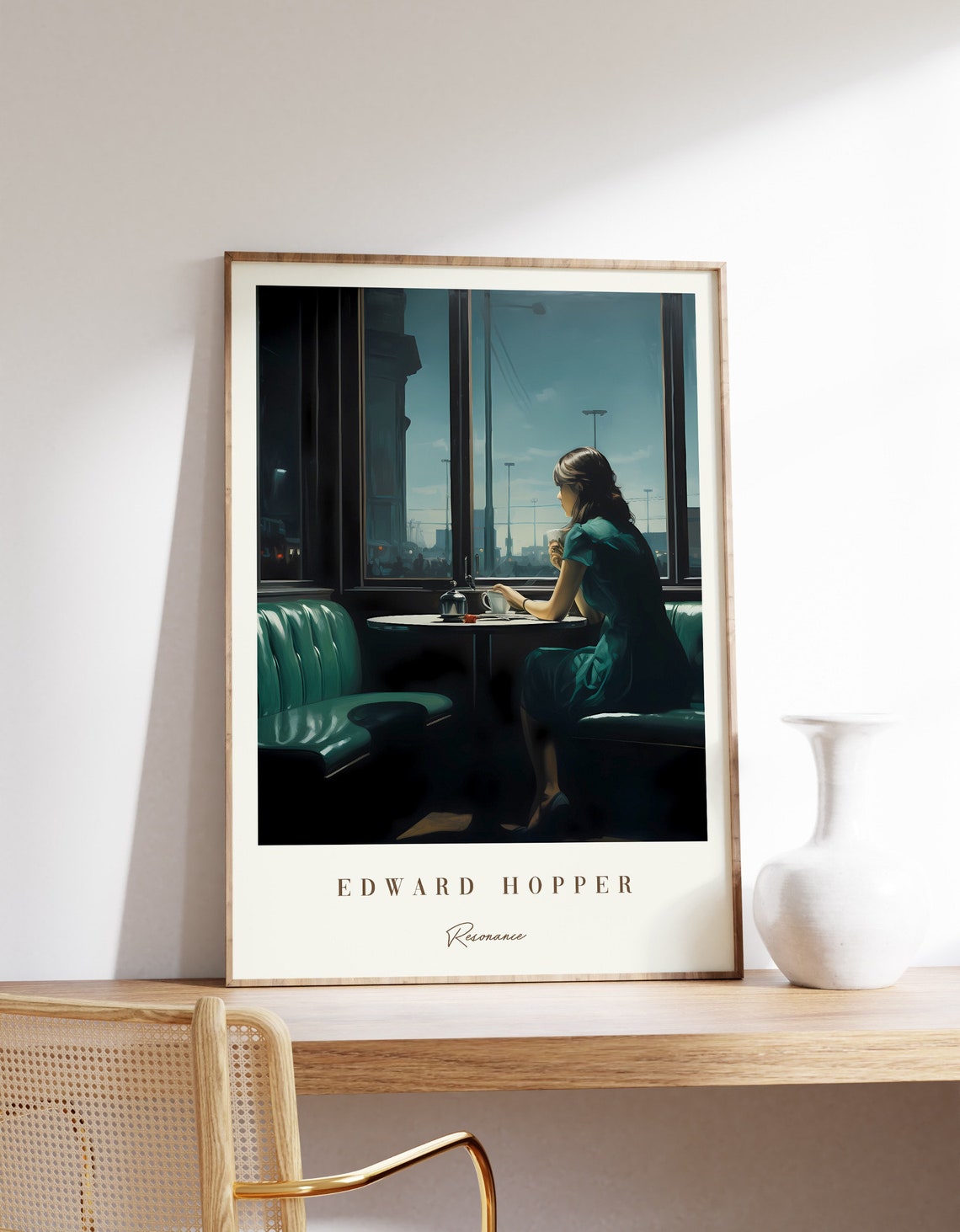 Edward Hopper Resonance Woman Emerald Dress Night Cafe Scene Poster