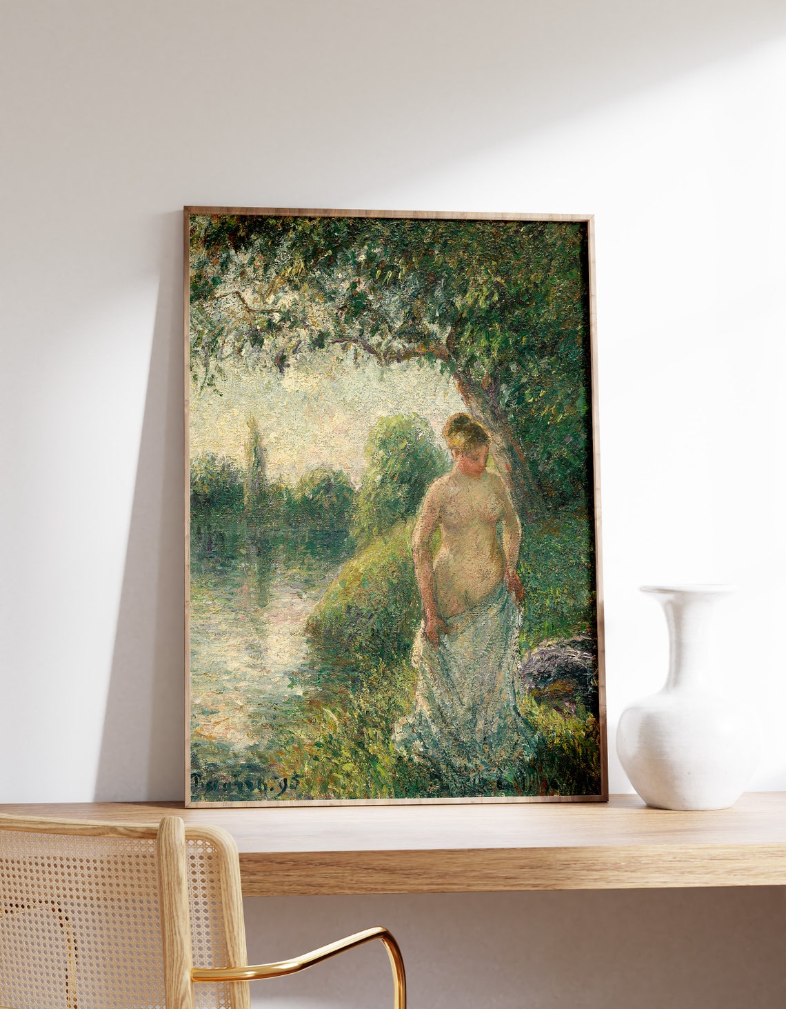 Camille Pissarro The Bather 1895 Vintage Print Nude Woman Fine Art Mature Oil Painting Wall Decor Antique Landscape Poster Gift