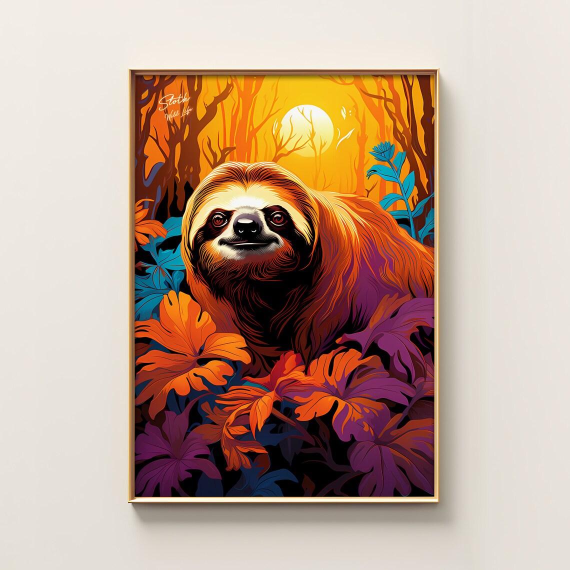 Sloth Vintage Animal Poster Print, Wildlife Decor