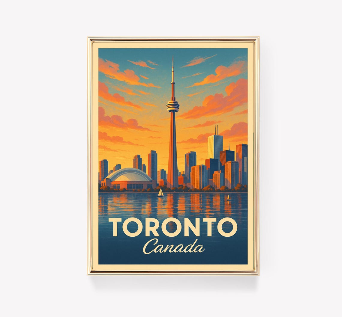 Toronto Canada Vintage Sunset Skyline CN Tower Travel Poster