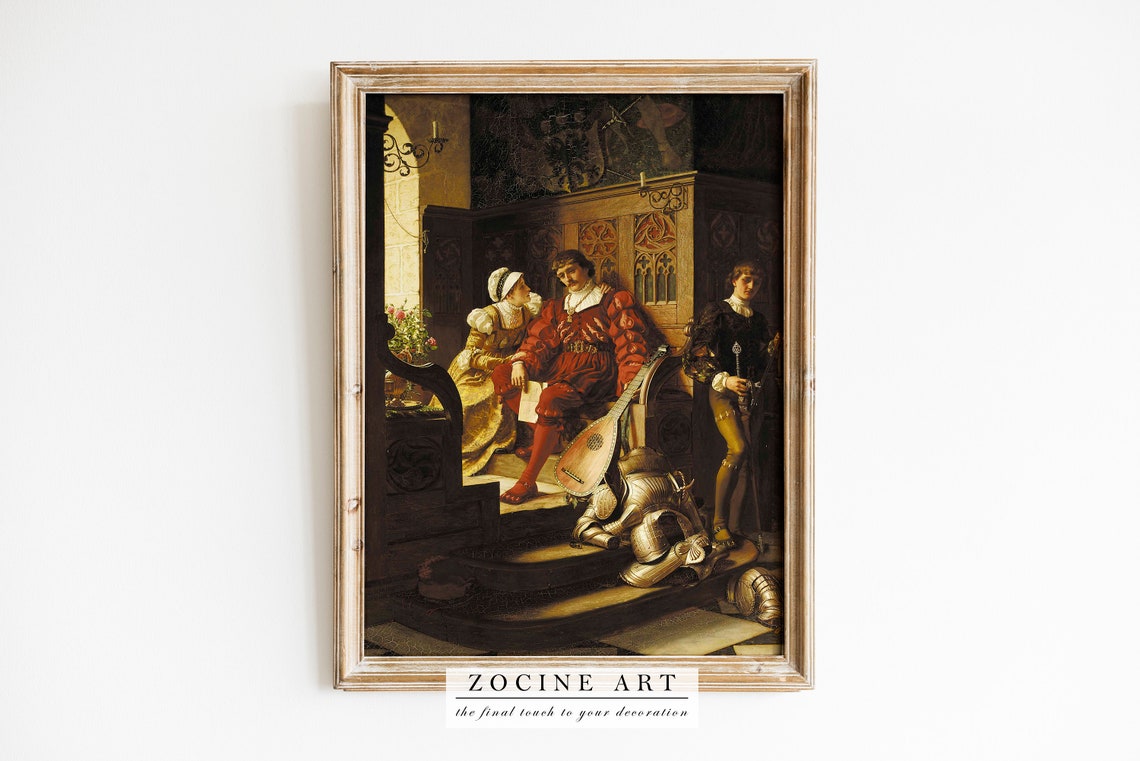 Edmund Leighton Duty 1883 Renaissance Youth Lute Painting Poster