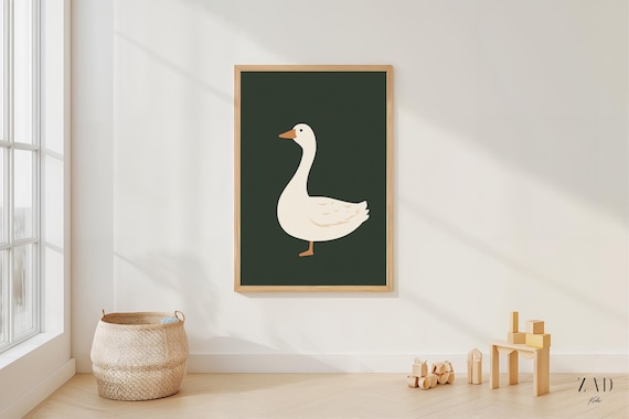Silly Goose Minimalist Illustration Dark Green Nursery Poster