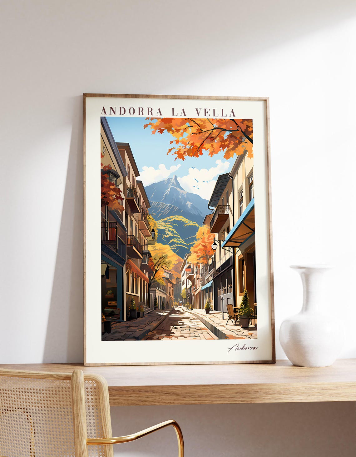 Andorra La Vella Pyrenees Mountain Street Autumn Travel Art Poster