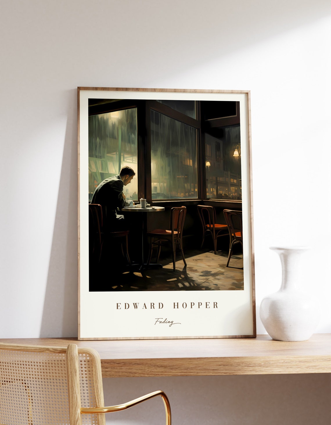Edward Hopper Fading Man Alone Rainy Night Cafe Painting Art Poster