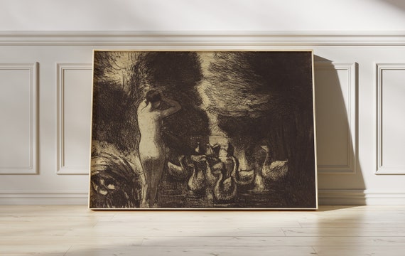 Camille Pissarro Bathers With Geese 1895 Vintage Poster Woman Sketch Art Minimalist Wall Figure Abstract Line Print