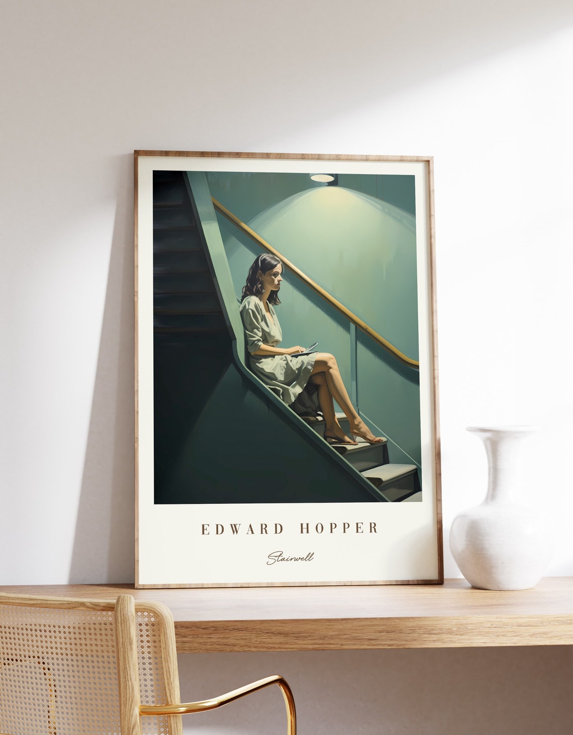 Edward Hopper Stairwell Woman Moody Staircase Scene Art Poster