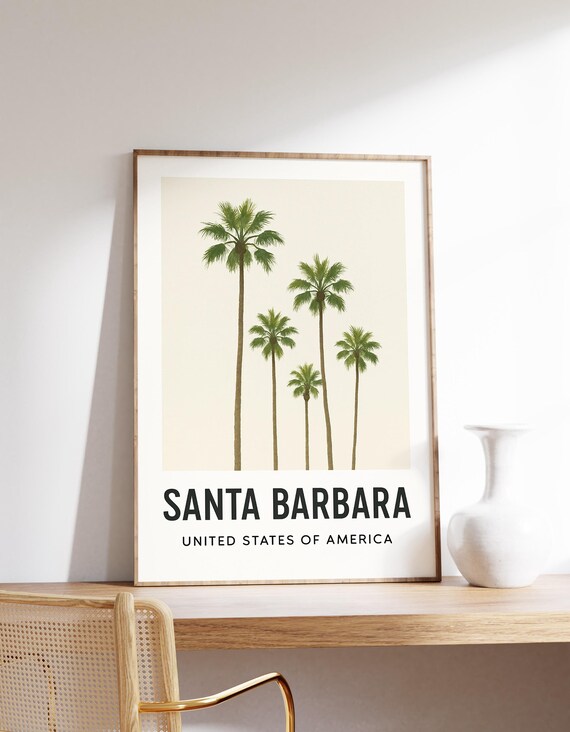 Santa Barbara California Palm Trees Minimalist Travel Wall Poster