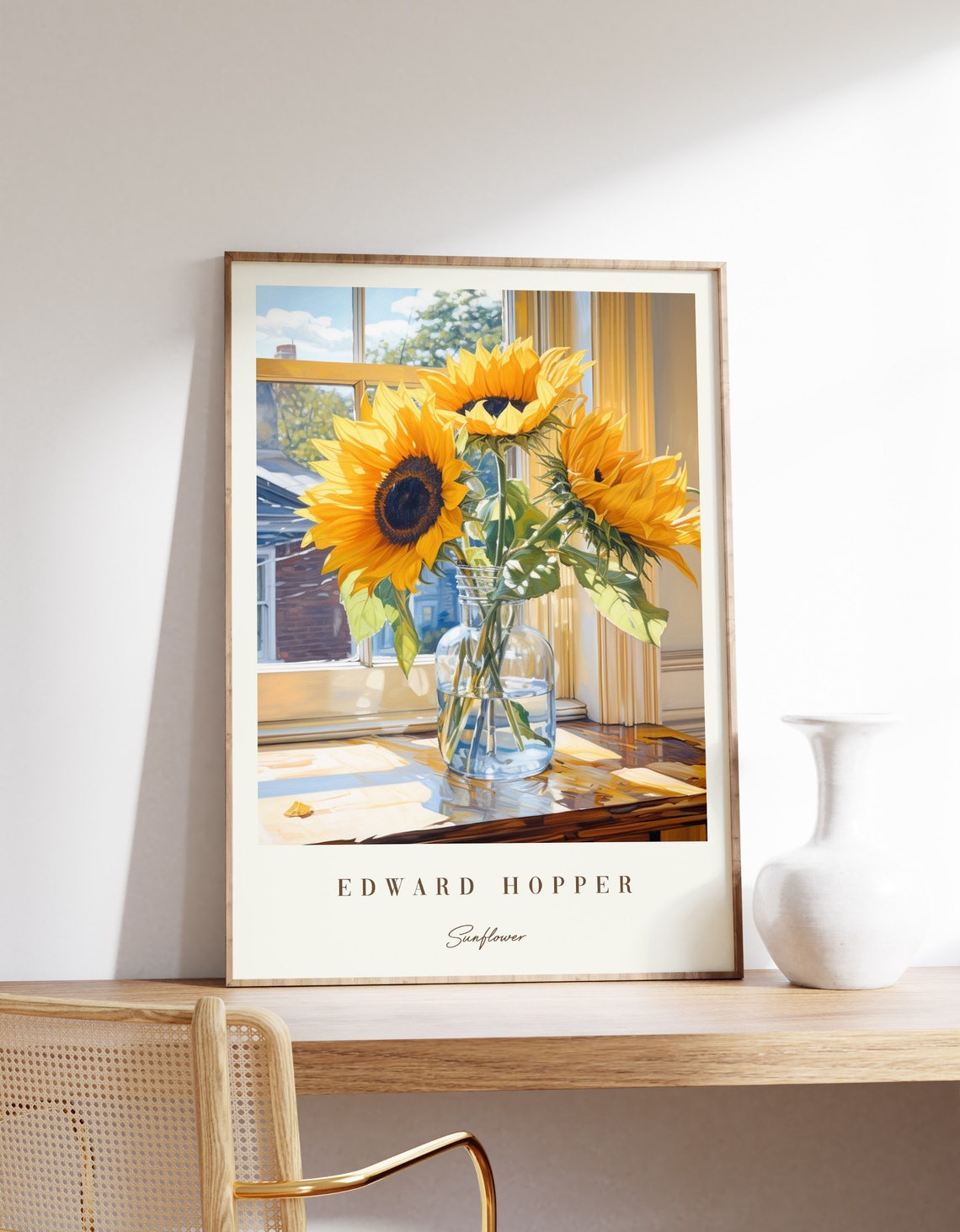 Edward Hopper Sunflower Vase Window Light Mid Century Poster