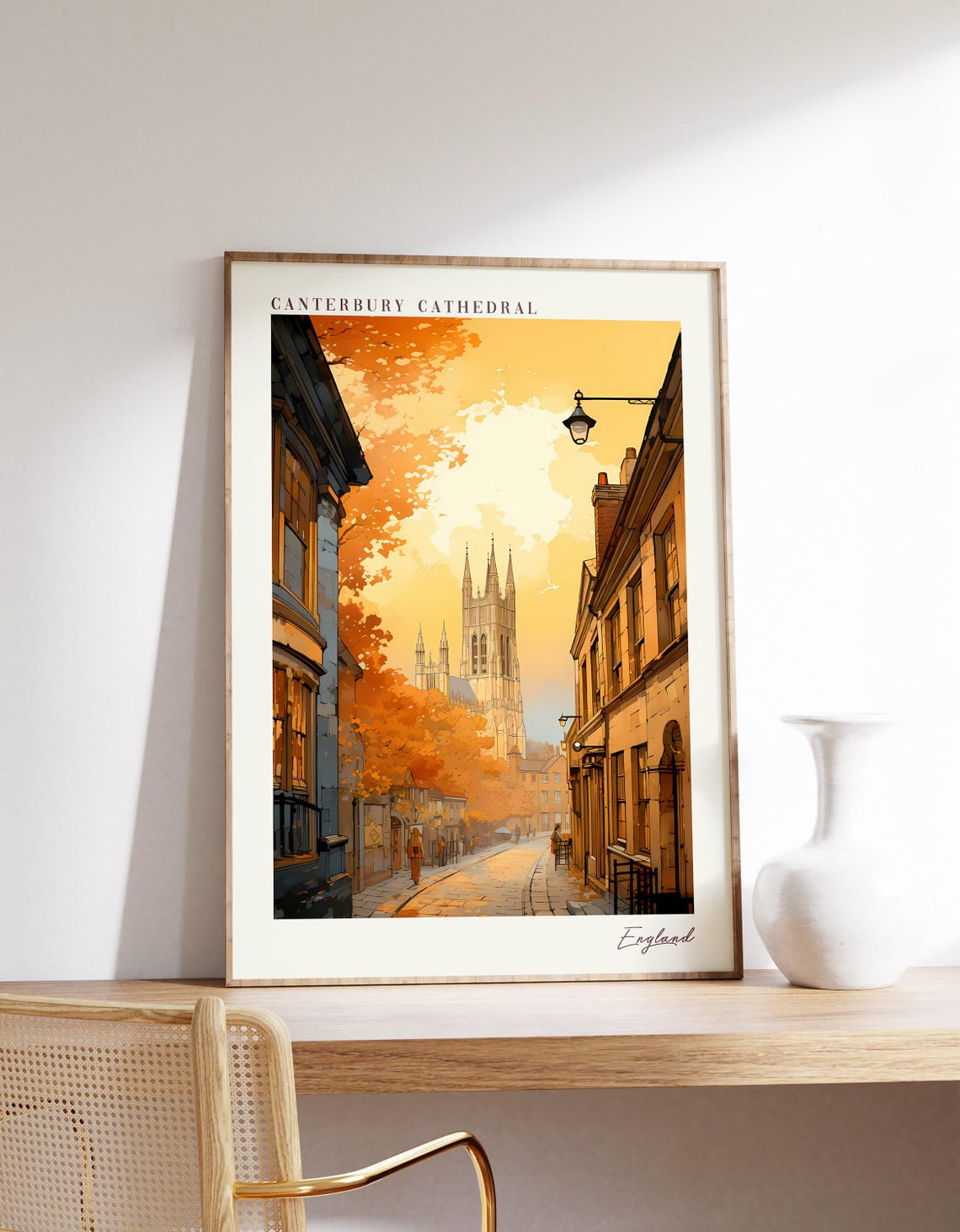 Canterbury Cathedral England Travel Poster Autumn Street Church