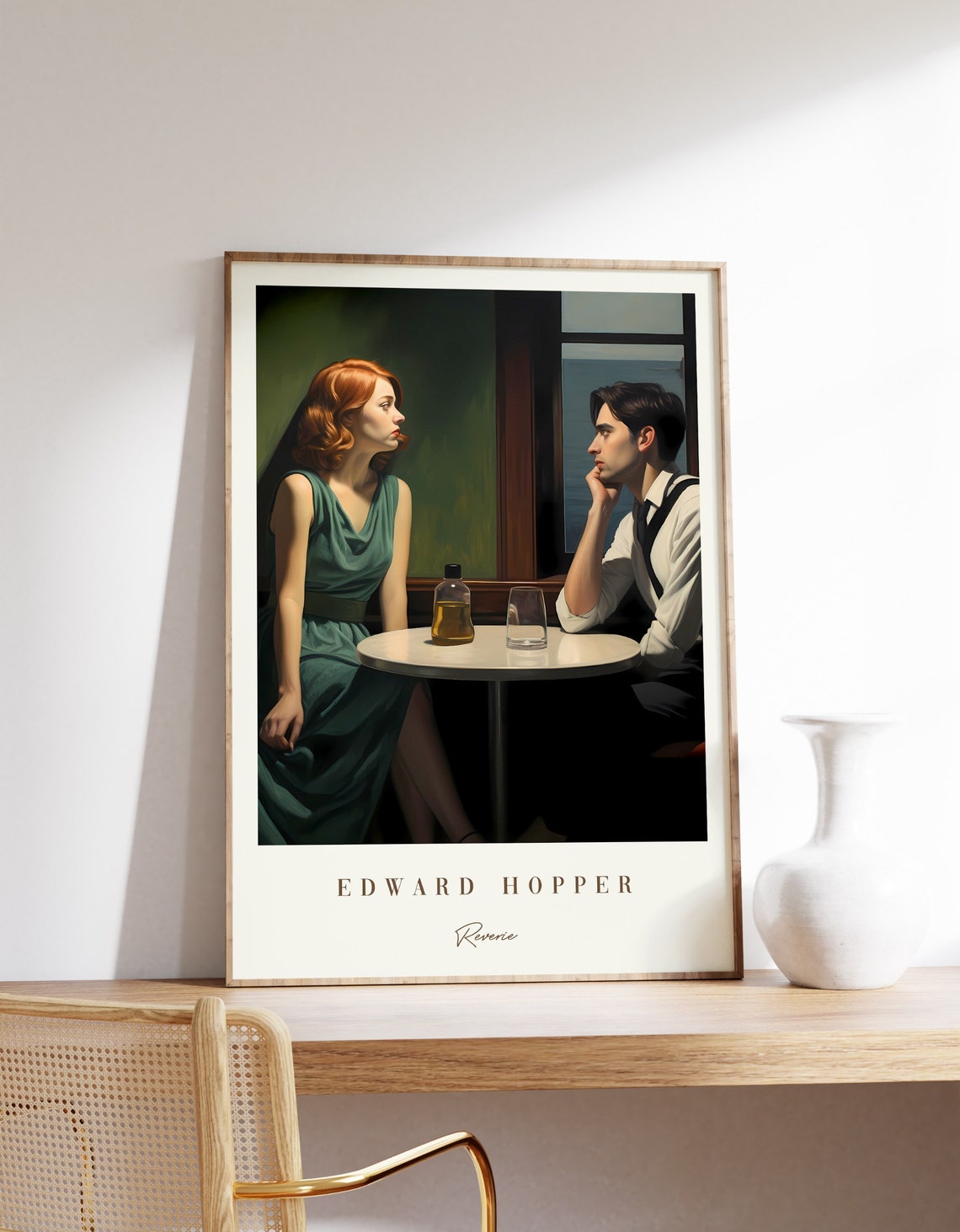 Edward Hopper Reverie Couple Cafe Table Vintage Evening Art Poster