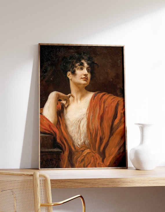Vintage Woman Orange Shawl Moody Oil Portrait Eclectic Poster
