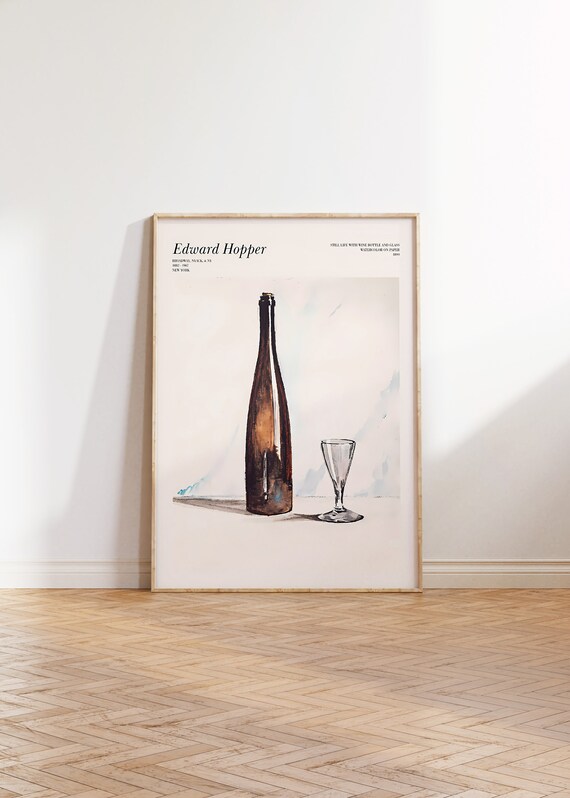 Edward Hopper Still Life Wine Bottle Glass Watercolor Art Poster