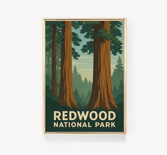 Redwood National Park Giant Trees Vintage Travel Poster Forest Art
