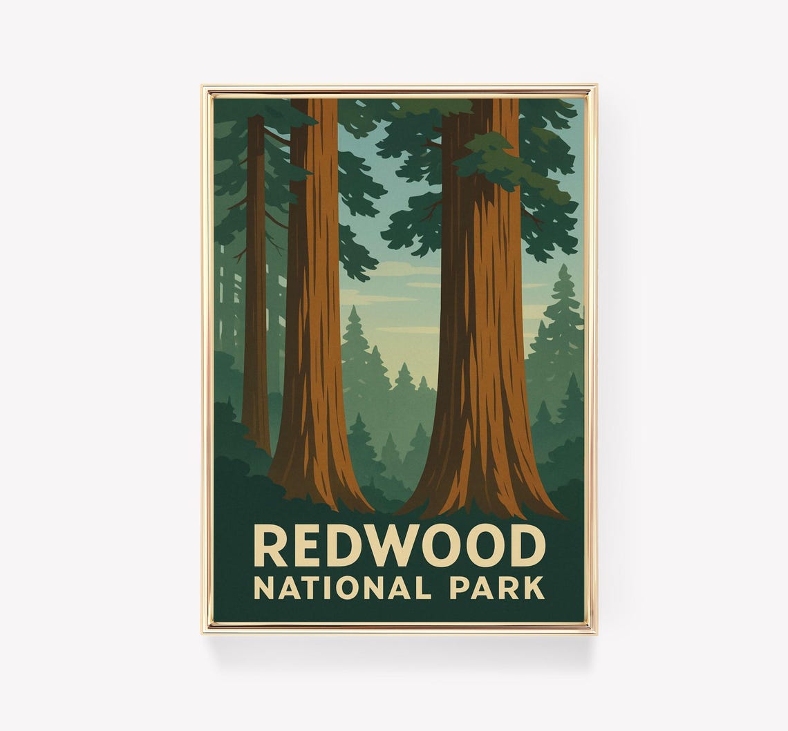 Redwood National Park Giant Trees Vintage Travel Poster Forest Art