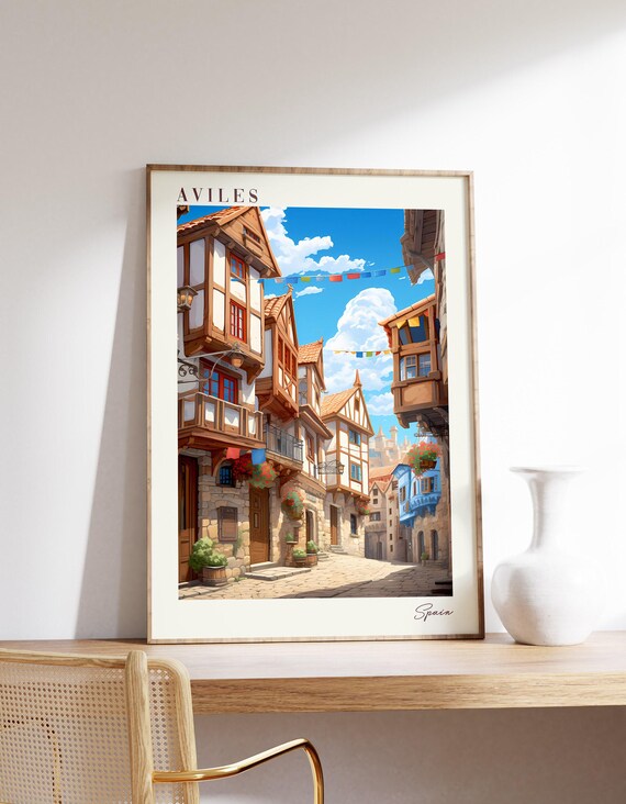 Aviles Spain Medieval Timber Street Festival Flags Travel Poster