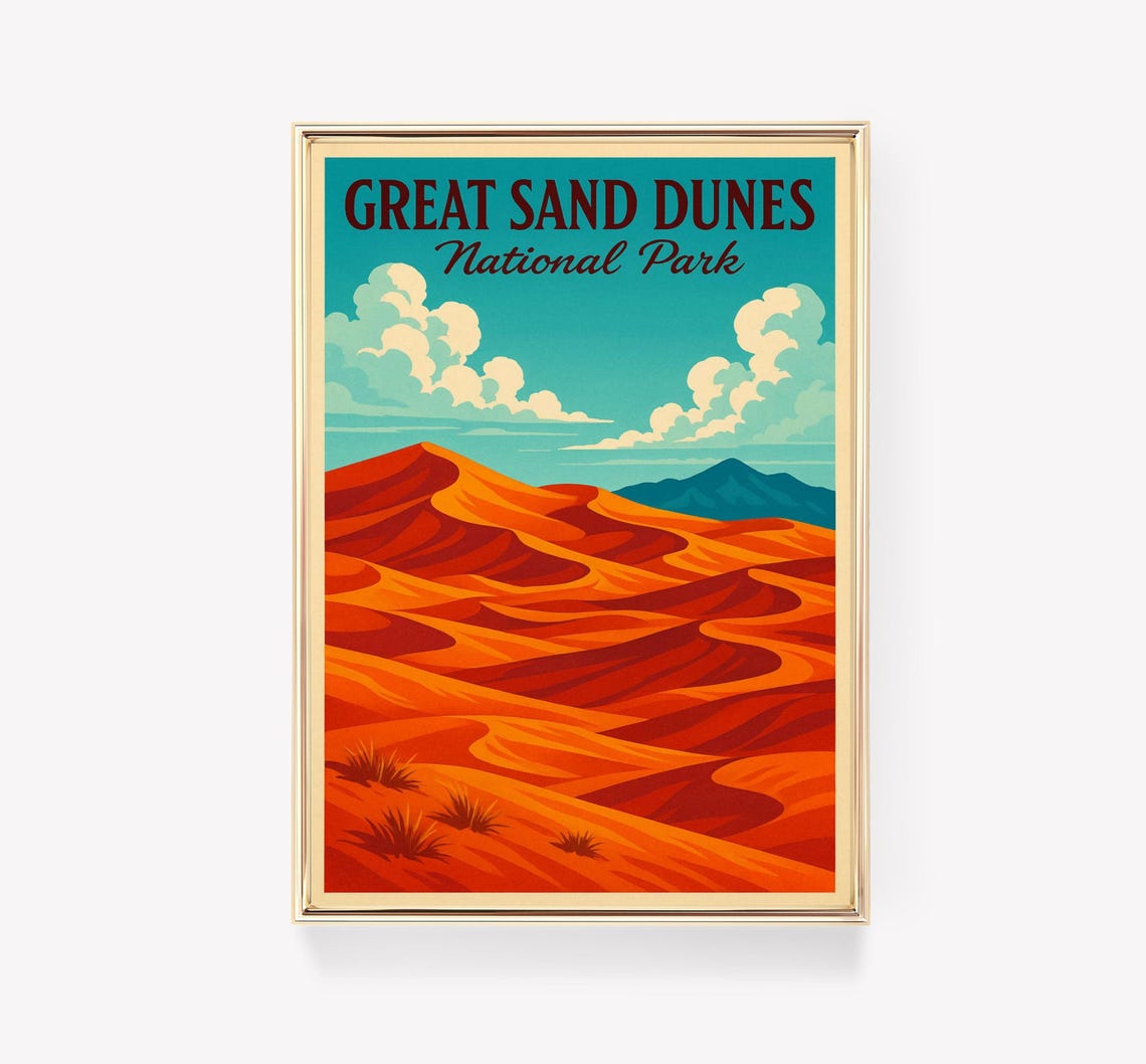 Great Sand Dunes National Park Orange Desert Vintage Travel Poster