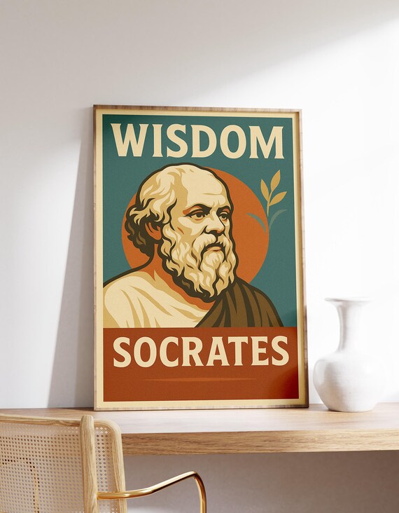 Wisdom Socrates Vintage Portrait Typography Philosopher Quote Poster