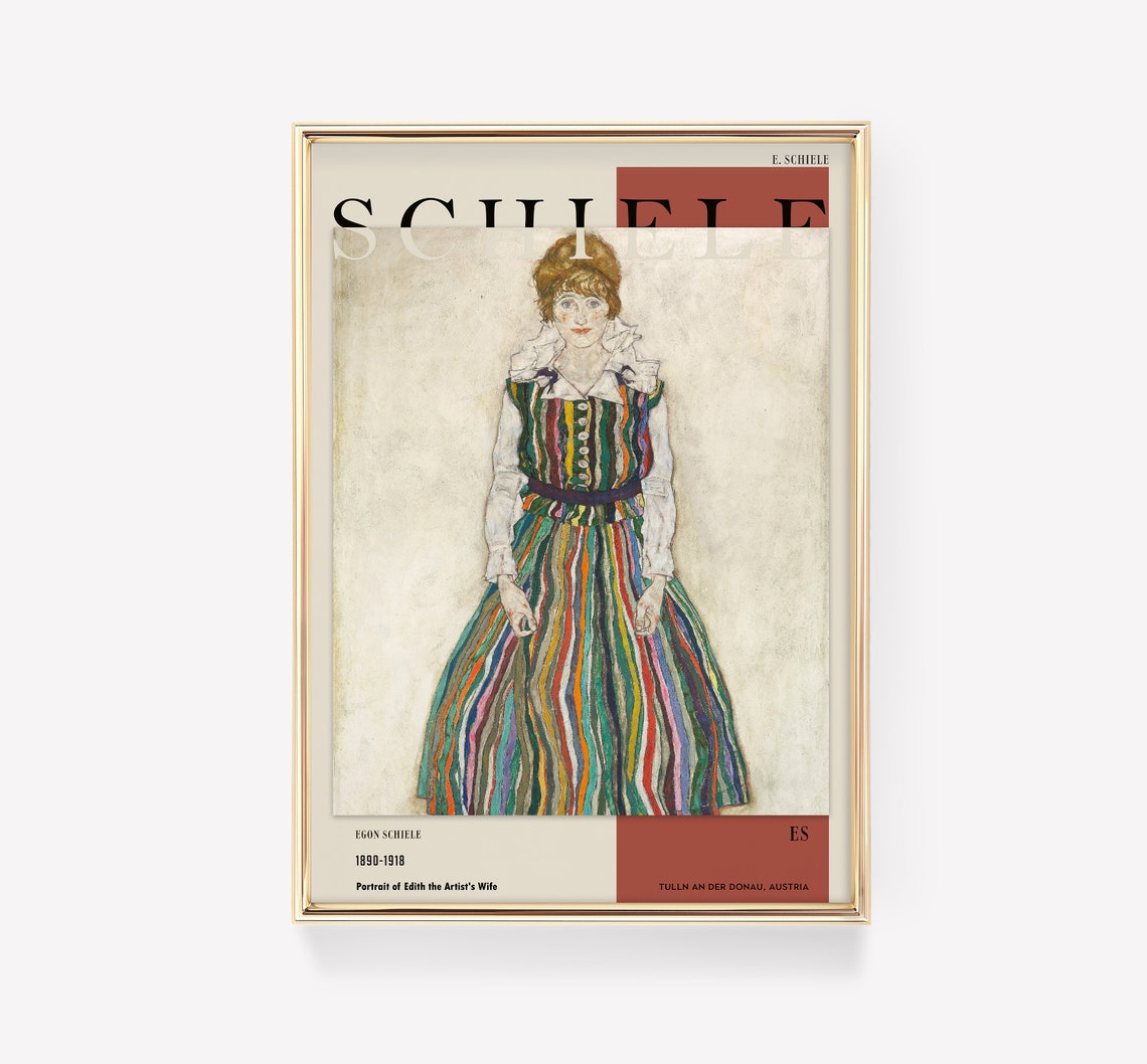 Egon Schiele Portrait of Edith Striped Dress Exhibition Poster