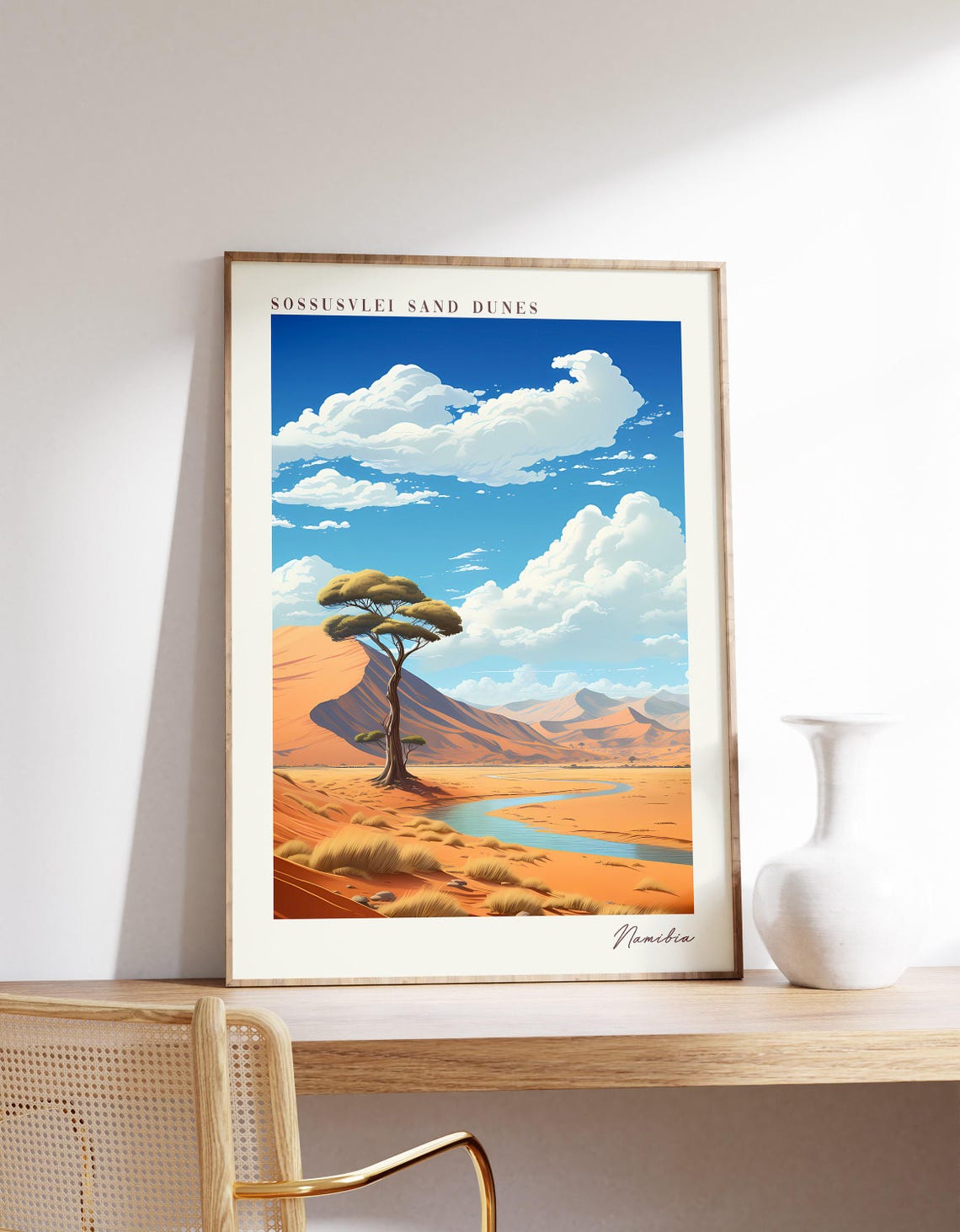 Sossusvlei Sand Dunes Namibia Desert Tree Sky Travel Poster Art