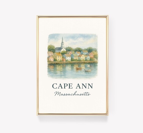 Cape Ann Massachusetts Harbor Village Watercolor Travel Poster