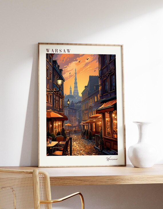 Warsaw Poland Old Town Sunset Cobblestone Street Scene Art Poster