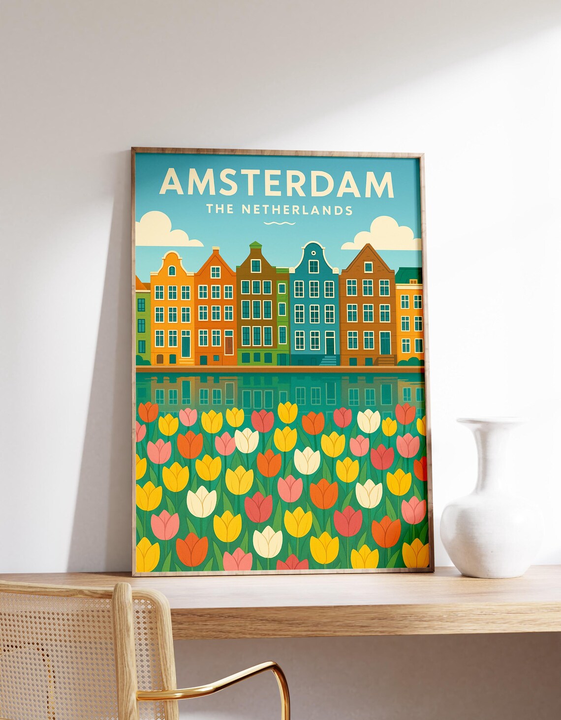 Amsterdam Tulip Poster, Dutch Flower Field Art Print