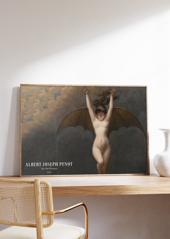 Gothic Wall Art Exhibition Poster The Batwoman Vintage Painting Bat Oil Bedroom Decor Antique Print