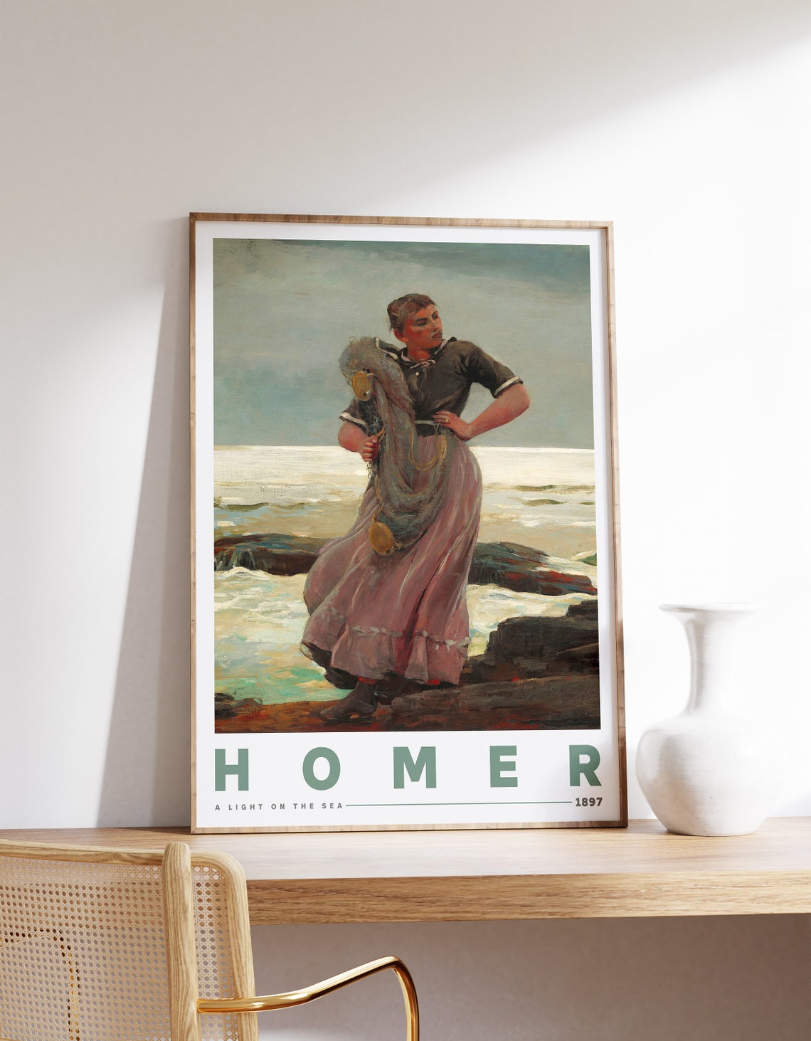 Winslow Homer A Light On The Sea 1897 Fisherwoman Nets Coastal Poster
