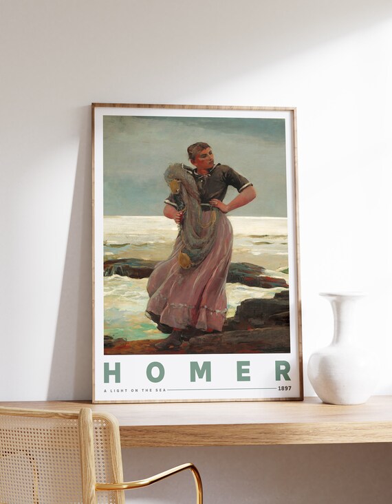 Winslow Homer A Light On The Sea 1897 Fisherwoman Nets Coastal Poster