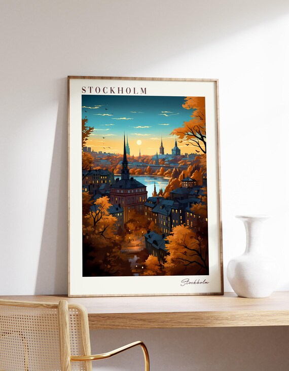 Stockholm Sweden Sunset Old Town Spires Autumn Skyline Poster