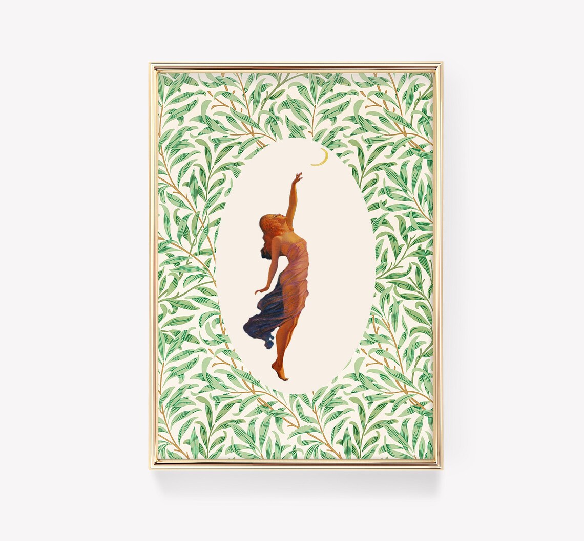 Art Nouveau Moon Lady Vintage Botanical Poster