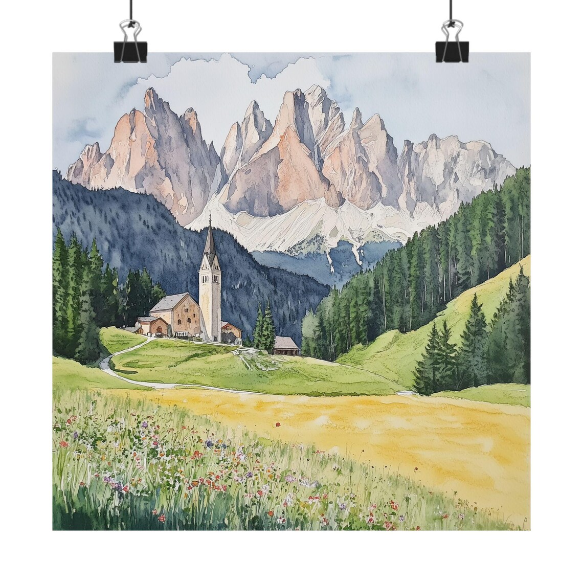 Dolomiti Italy Art Dolomites Mountains Ski And Hiking Nature Watercolor Painting Landscape Print Italian Travel Poster Gift