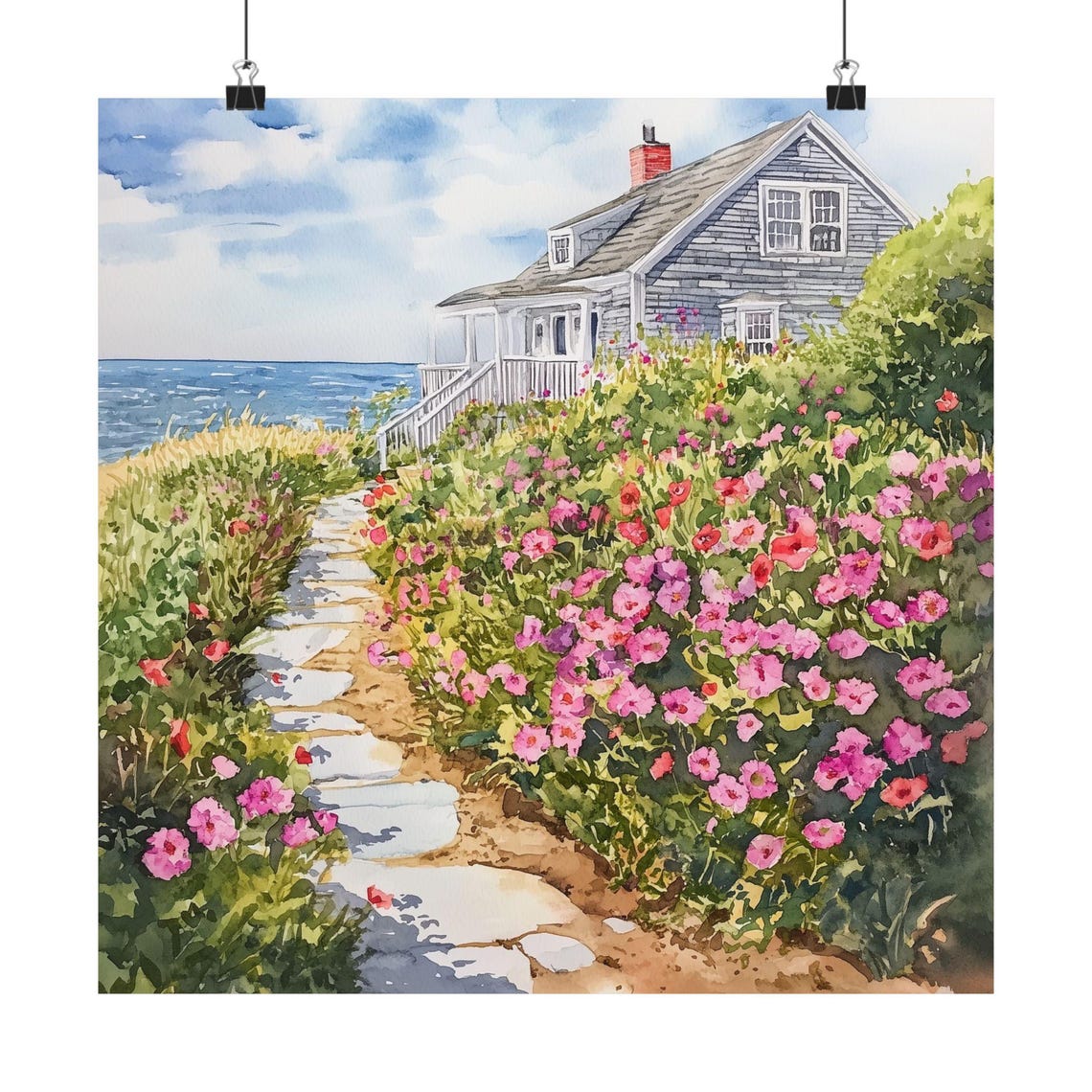 Cape Cod New England Cottage Garden Path To The Ocean Poster