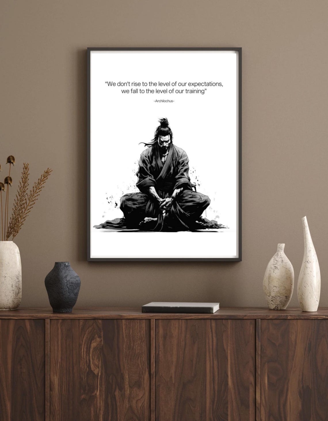 Samurai Meditating Archilochus Training Quote Minimalist Zen Poster