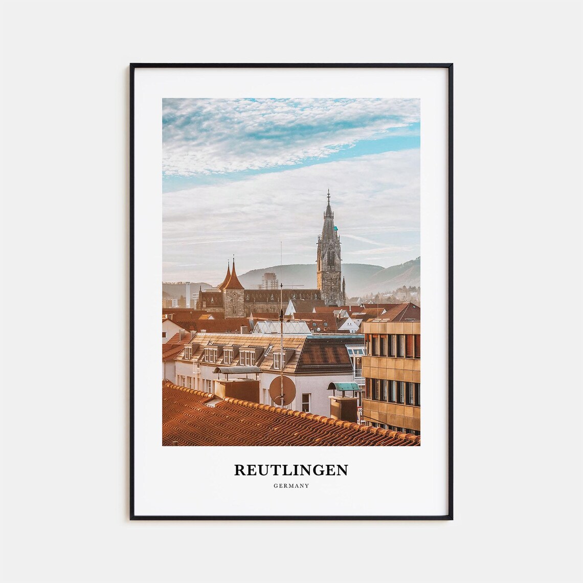 Reutlingen Germany Old Town Church Tower Rooftops View Poster