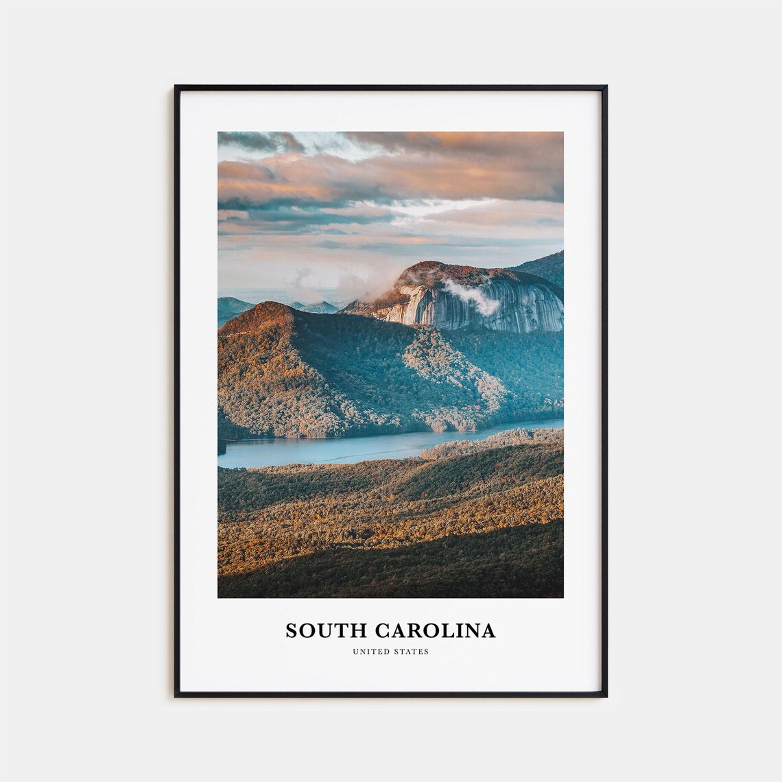 South Carolina Mountain Lake at Golden Hour Scenic Travel Poster