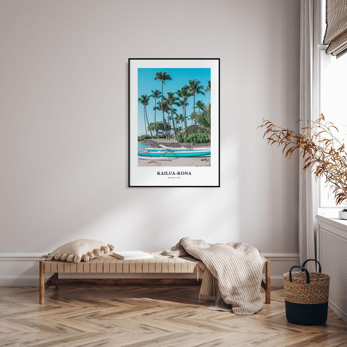 Kailua Kona Hawaii Tropical Palm Beach Outrigger Canoe Photo Poster - Image 3