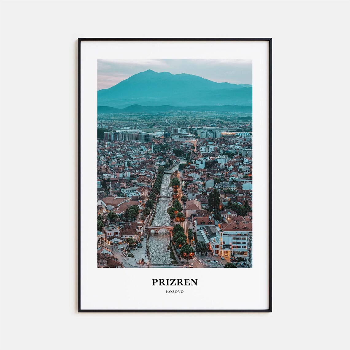 Prizren Kosovo Dusk Cityscape River Bridge Mountain View Poster