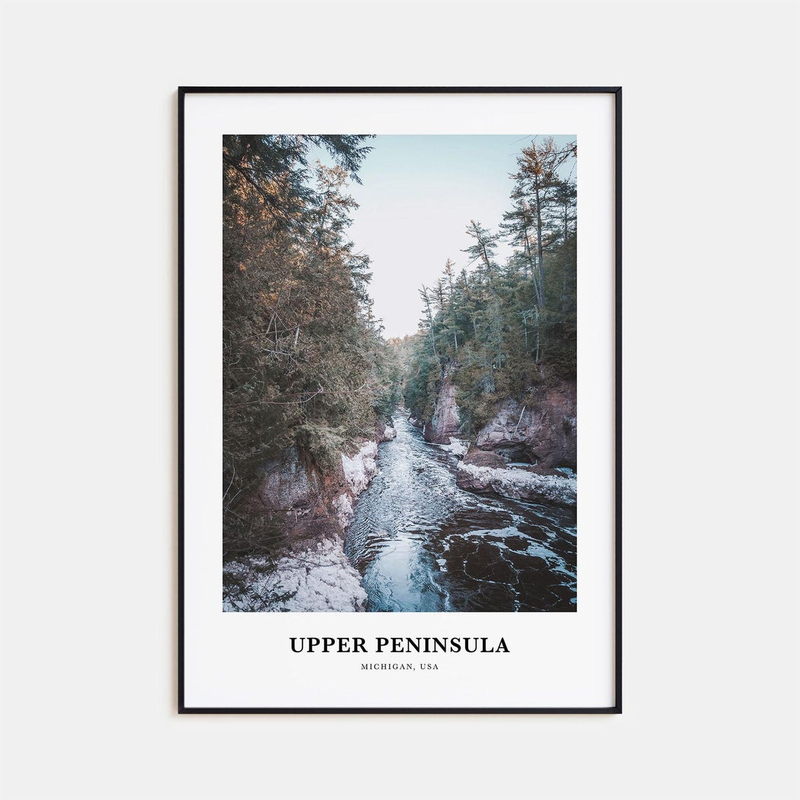 Upper Peninsula Winter River Forest Gorge Michigan Scenic Poster