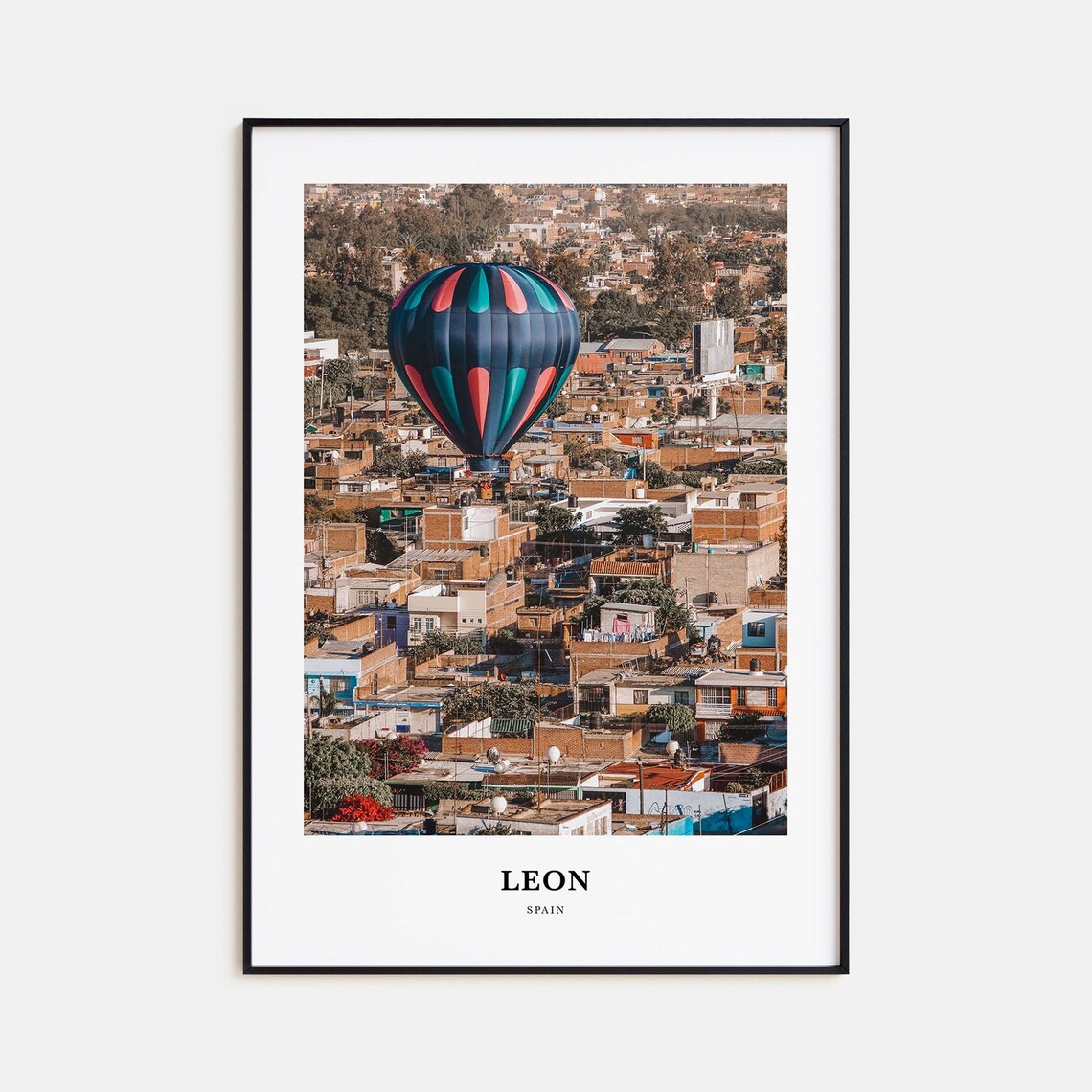 Leon Spain Colorful Hot Air Balloon Over Rooftops Photo Poster