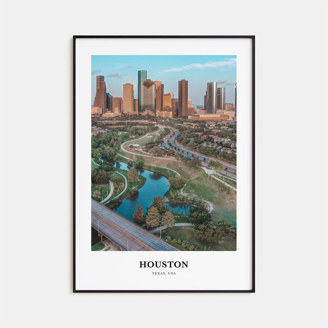 Houston Texas Downtown Skyline Over Bayou Park Aerial Poster