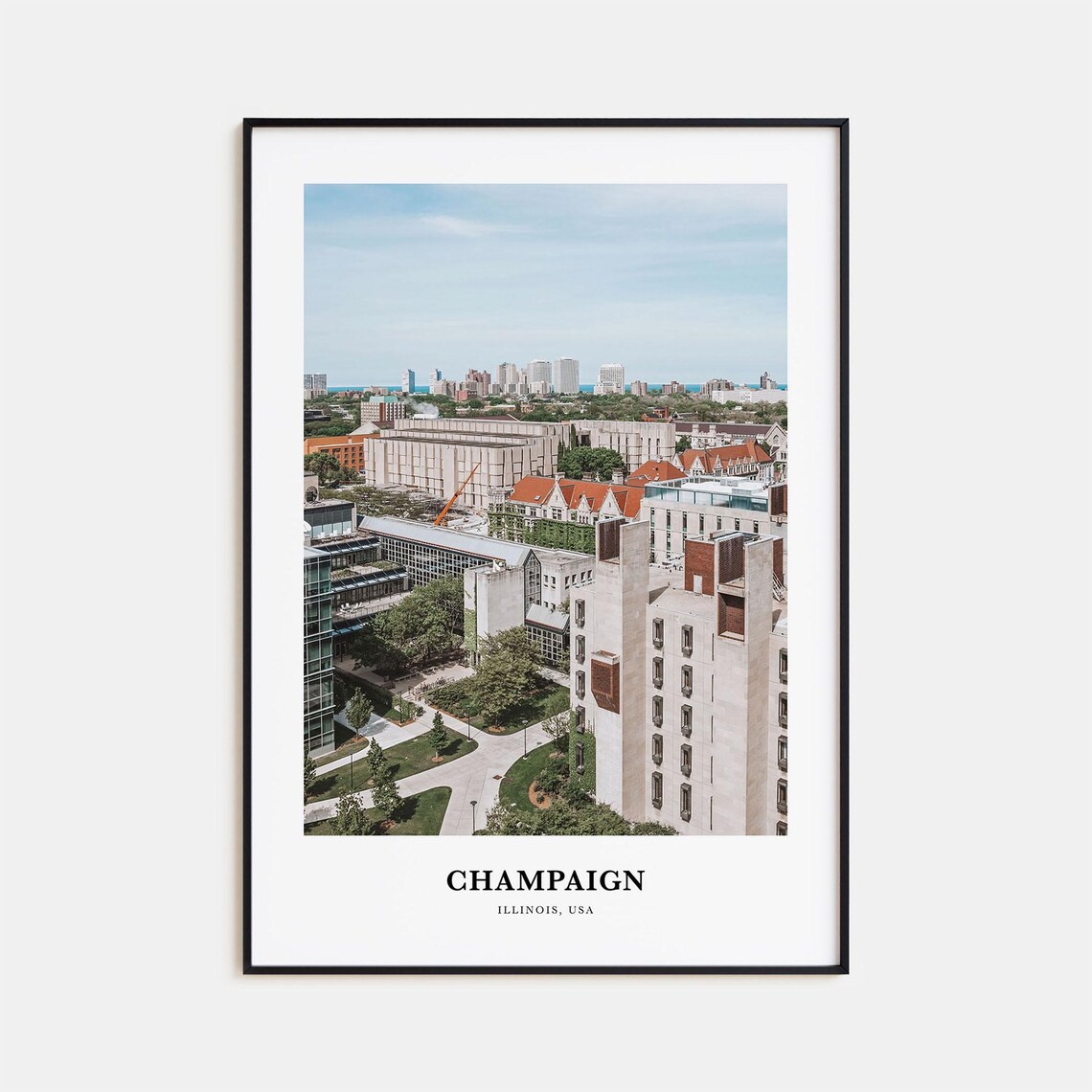 Champaign Illinois Campus Aerial Cityscape Photography Travel Poster