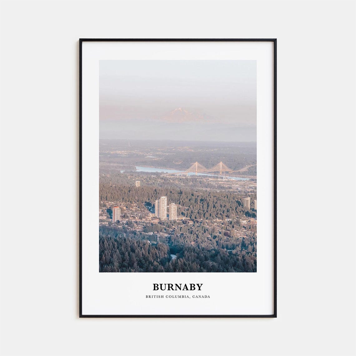 Burnaby Canada City Forest Bridge Distant Mountain View Photo Poster